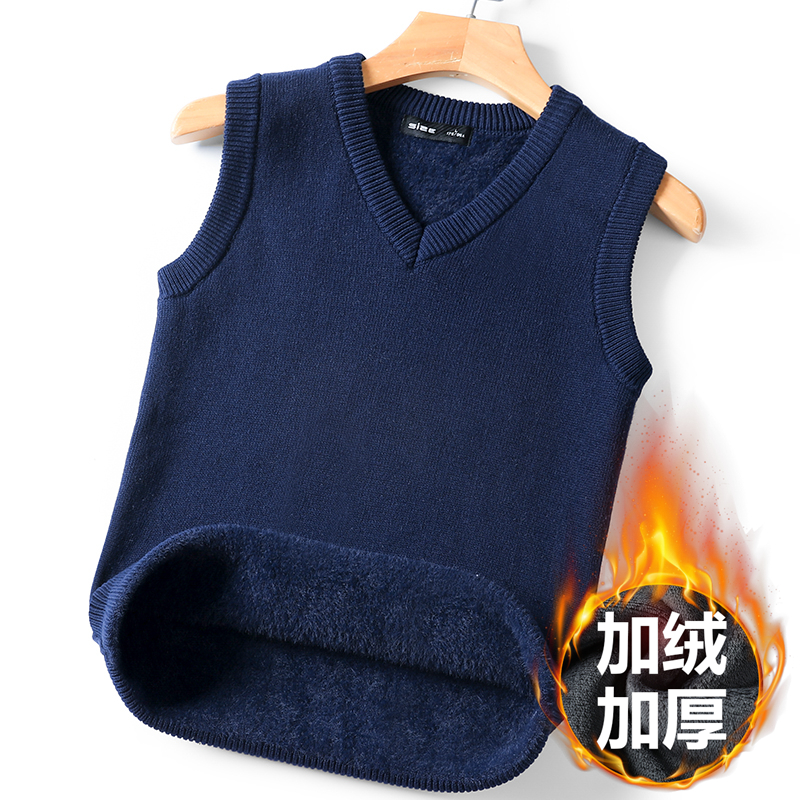一体绒毛衣背心男加绒加厚保暖