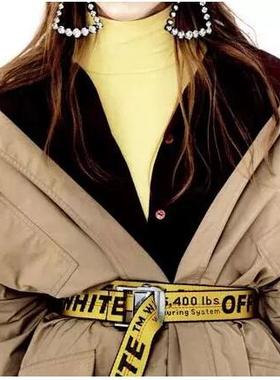 OFF WHITE ow高街百搭新刺绣金属头黄色工业织带黑色腰带男女皮带