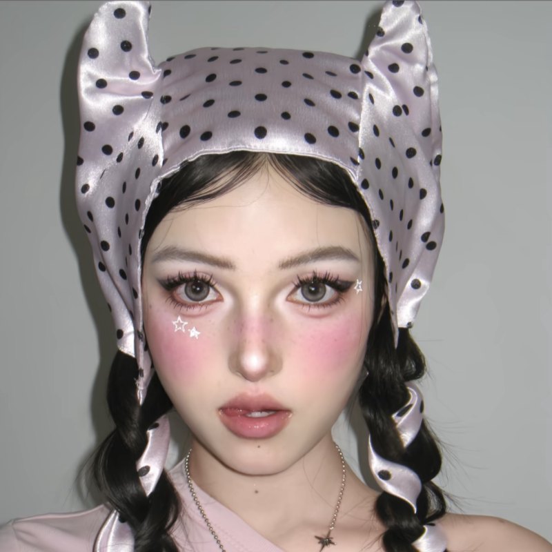 甜美复古波点绑带套头帽女亚文化帽子