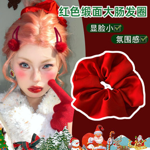 红色缎面大肠发圈女2026新年马年头绳新年头饰扎头发丸子头本命年