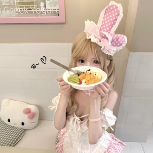 日系甜美可爱波点兔耳朵发箍lolita蕾丝边蝴蝶结发卡少女心发饰
