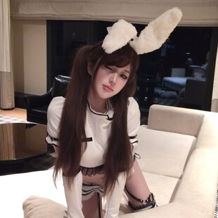 日系性感兔女郎白色兔耳朵发箍女可爱毛绒绒头箍拍照发饰御姐头饰