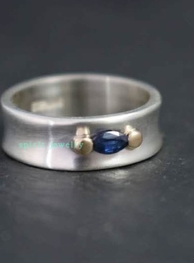 纯银戒指S925宝石饰品外镶嵌简约宽k金固定工艺原创设计情侣新款