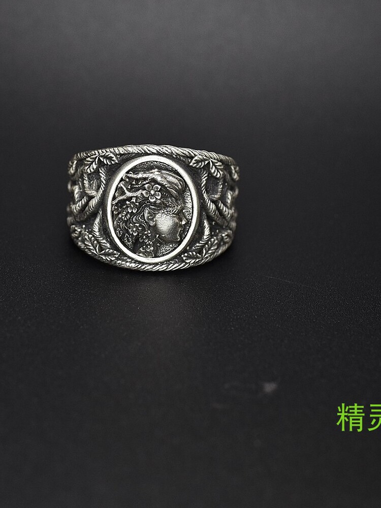 纯银戒指人物饰品精细雕刻艺术手饰情侣原创设计男士硬汉风格尾戒