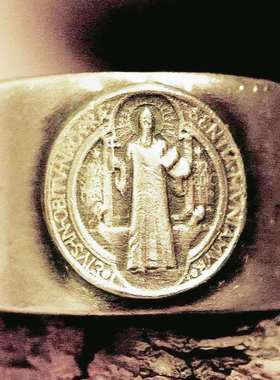 S925纯银圣本笃宽版复古男戒