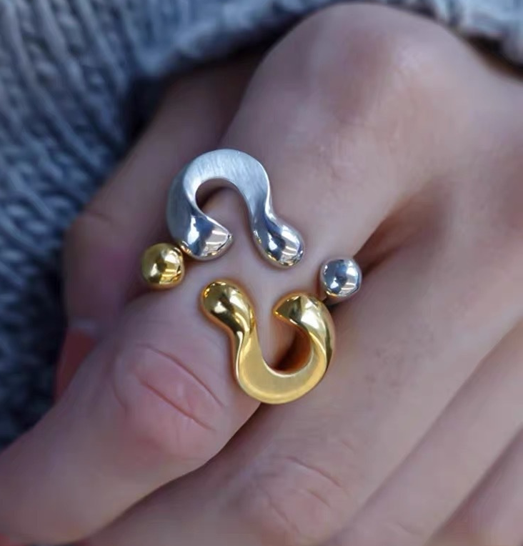 小众设计金属复古问号感叹号开口戒指 ins冷淡风高级感指环戒