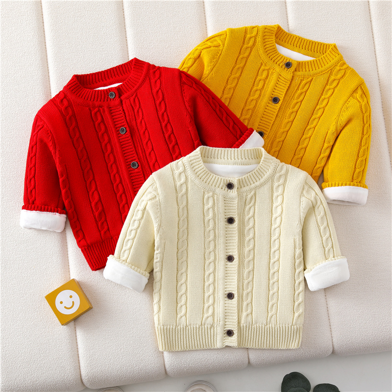 婴儿纯棉毛衣开衫儿童冬季针织线衫新生儿男宝宝保暖外套加绒加厚