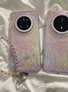 高级感唯美闪粉烟花适用华为mate70pro+手机壳mate60pro半透双层新款pura70pro水钻链条保护套mate60小众女款