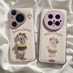 日韩ins可爱波点雪莉玫适用华为mate70pro+手机壳mate60pro刺绣折叠支架pura70pro气垫皮纹mate40/50pro女p60