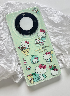 小清新绿色可爱网红kt猫适用华为mate60pro+手机壳pura70pro双层mate50日韩小众mate40pro保护套p60pro女款壳