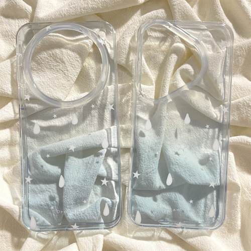 时髦小众透蓝晕染白色雨滴适用华为mate80promax手机壳pura90pro双层mate70/60pro保护套pura70/80pro个性女