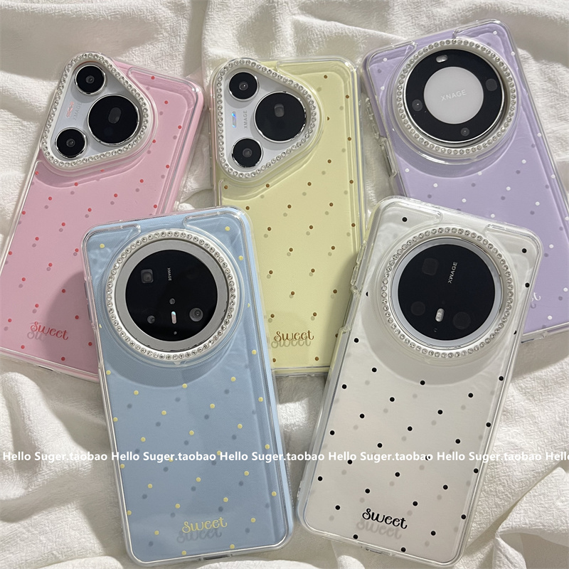 小众马卡龙闪钻波点适用华为mate70pro+手机壳mate60pro闪钻镜头框pura70pro防摔保护套mate60个性小众女款壳