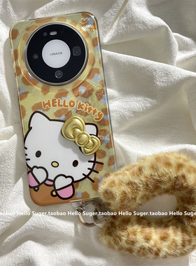 韩系小众可爱金色豹纹蝴蝶结猫咪适用华为mate80promax手机壳mate70pro双层新款pura70pro手绳mate60pro女款