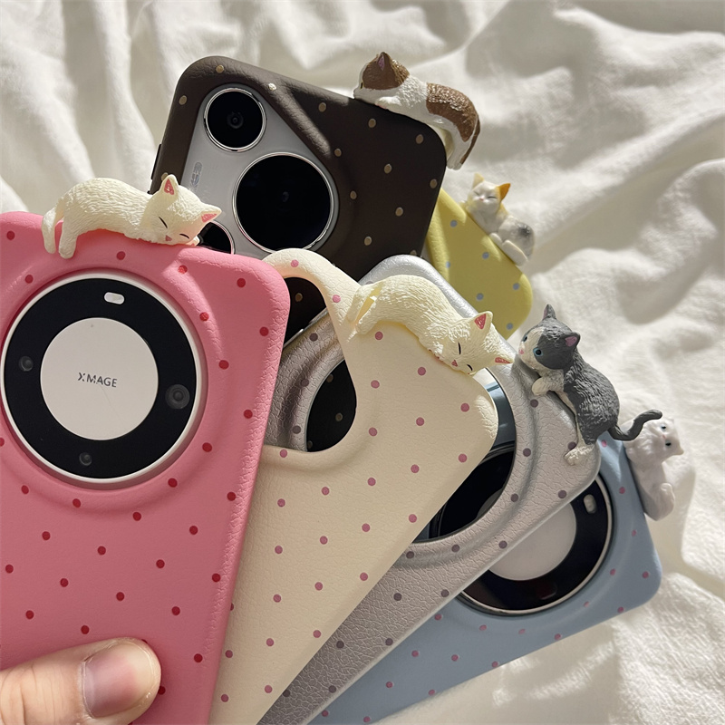 卡通趴趴立体猫咪波点适用华为mate60pro+手机壳pura70pro软胶防摔mate40/50pro保护套p60新款70ultra个性女