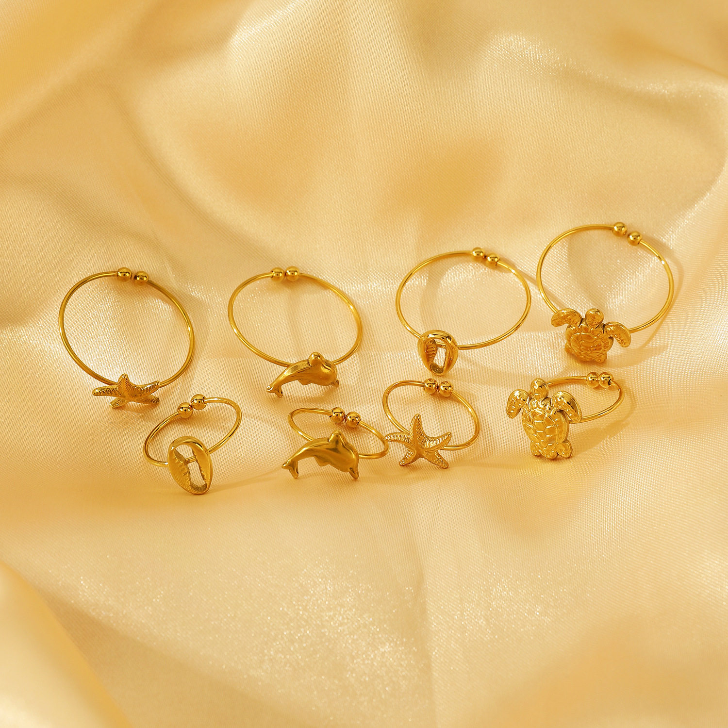 欧美ins时尚沙滩海星乌龟贝壳开口脚戒指不锈钢个性动物脚饰女