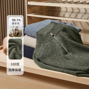 男式羊毛衫秋冬中厚半高领拉链版中青年山羊绒内搭老钱风针织毛衣