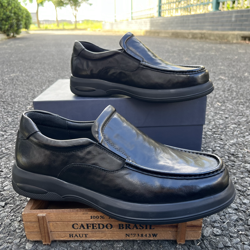 撤柜清仓新款男鞋真皮商务休闲鞋牛皮一脚蹬正装男士皮鞋厚底单鞋