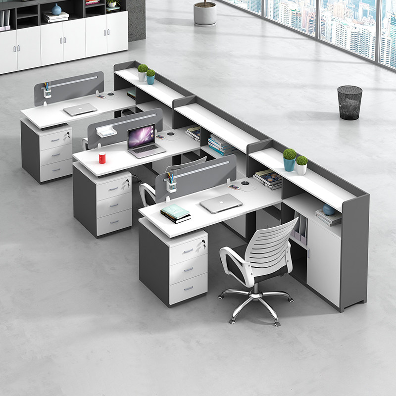 工作人员办公桌工作人员办公桌和椅子组合简单的现代四人财务办公