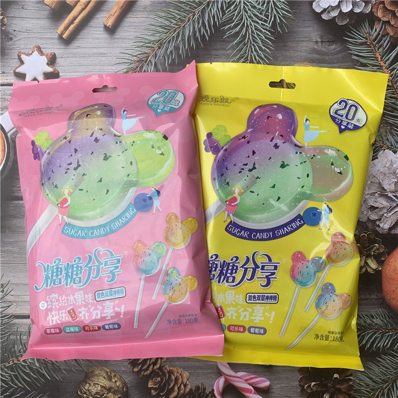 糖糖分享双色双层水晶果味棒棒糖
