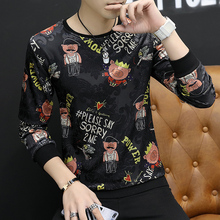 T恤男韩版 金丝绒卫衣秋衣服青年休闲外套男 修身 个性 2019秋季 长袖
