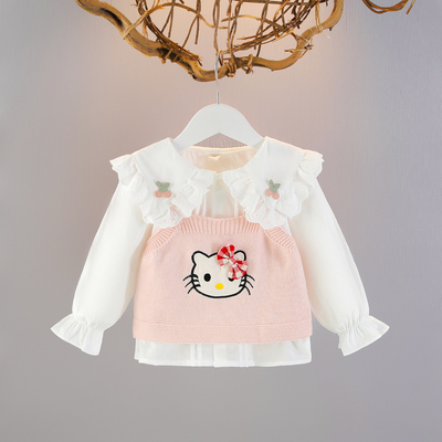 女宝宝秋装长袖衬衫针织马甲套装