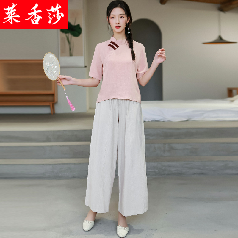 民国风唐装套装复古汉服中国风禅意女装棉麻茶服两件套采耳工作服