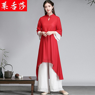 两件套 中国风仙气禅意女装 茶服禅修服改良古风汉服连衣裙禅舞服装