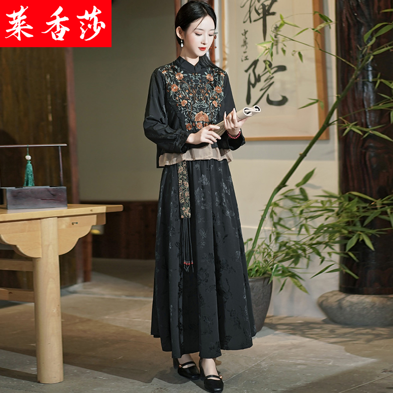 少数民族风传统上衣傣族服装女重工刺绣中式短款外套半身长裙套装