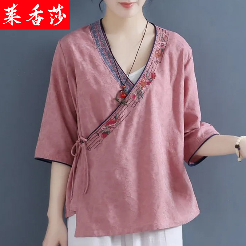 夏季汉服中国风禅意女装茶禅服中式唐装民国改良旗袍交领系带上衣