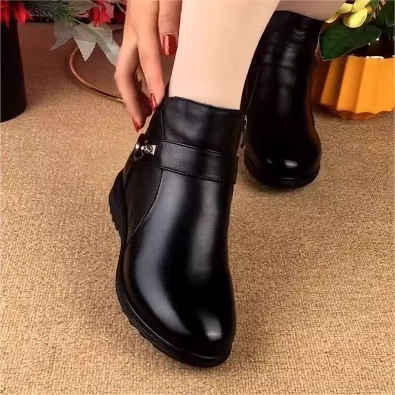 断码撤柜真皮平底短靴女2025秋冬新款加绒加厚雪地靴保暖妈妈棉鞋,女鞋,时装靴,淘宝优惠券,粉丝福利购,淘宝优惠卷