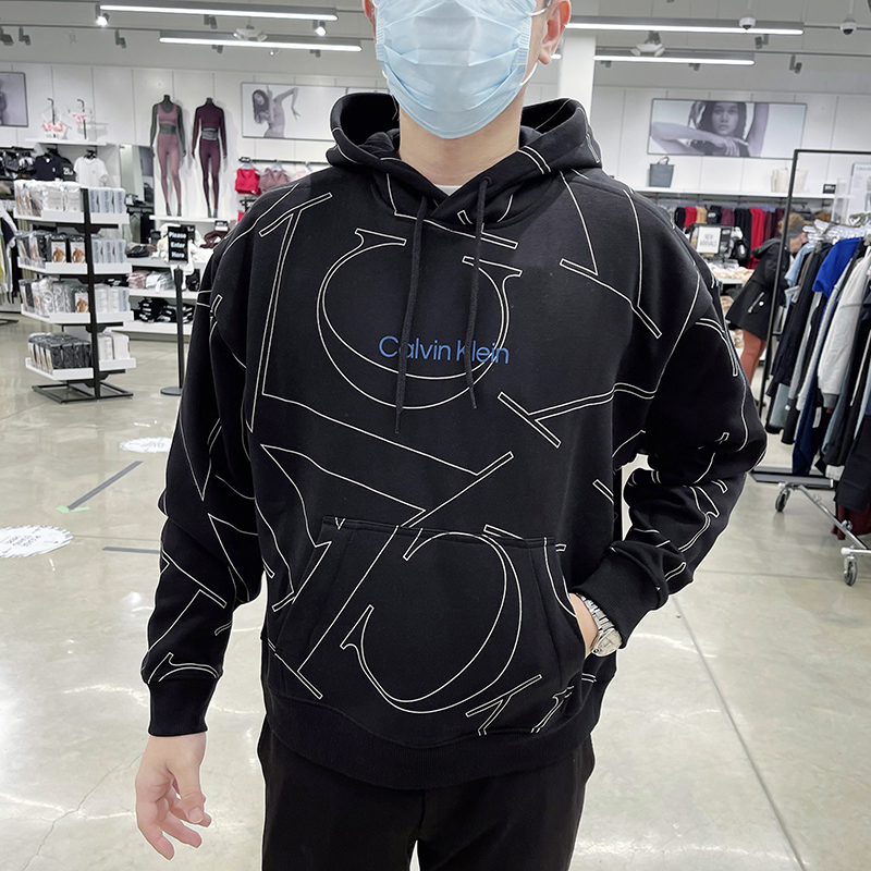 CK满字母印花潮连帽套头卫衣