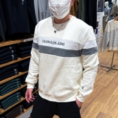 Calvin 秋冬拼接撞色字母logo摇粒绒圆领套头卫衣潮 男士 Klein