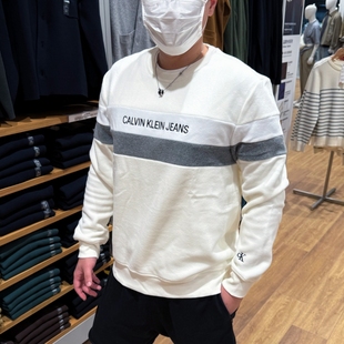 Calvin Klein/CK 男士秋冬拼接撞色字母logo摇粒绒圆领套头卫衣潮