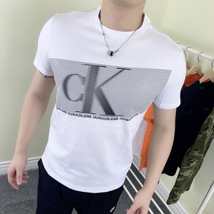 Calvin Klein 男士 T恤 2023夏季 休闲logo字母印花圆领纯棉短袖