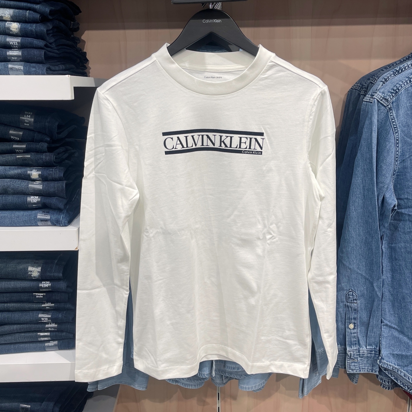 CK男士百搭LOGO印花纯棉长袖T恤