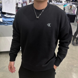 CK Calvin Klein 男士春季新款简约百搭纯色宽松加绒圆领套头卫衣