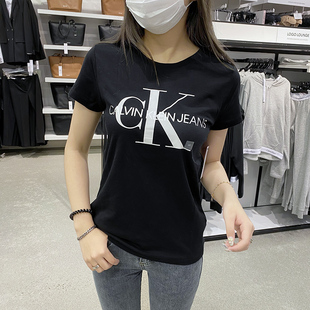 CK Calvin Klein 女士夏季新款休闲百搭简约logo印花圆领短袖T恤