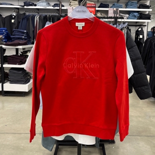 2025秋冬新款Calvin Klein/CK 男士休闲刺绣LOGO圆领套头卫衣加绒