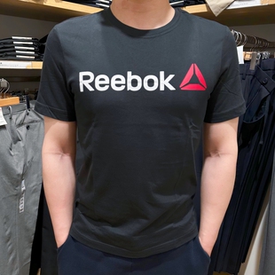 Reebok 锐步 男士夏季运动简约纯色字母LOGO印花纯棉圆领短袖T恤