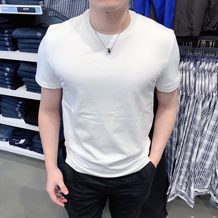 北美CK/Calvin Klein 男士夏季圆领纯色字母短袖T恤基础款打底衫
