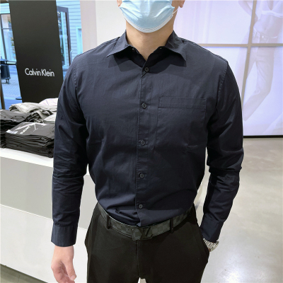 CK男士秋冬纯色纯棉修身长袖衬衫