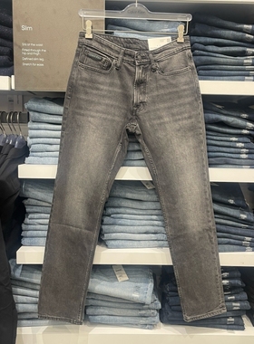 CK/Calvin Klein 男士秋季新款水洗深灰色宽松直筒牛仔裤Straight