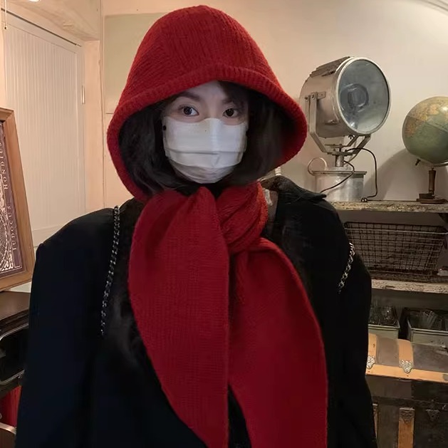 韩系帽子围巾一体加厚保暖针织帽女冬季巴拉克拉法帽护耳连帽围脖
