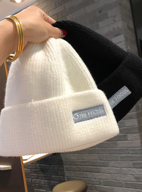 秋冬韩版时尚国潮针织保暖毛线帽子男女情侣街头百搭白色女冬冷帽