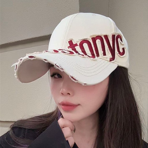 韩版字母刺绣棒球帽子女春夏季时尚破洞显脸小鸭舌帽防晒遮阳帽子