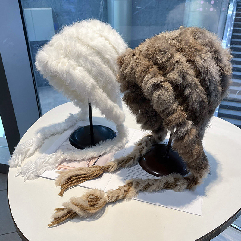 韩版兔毛毛绒护耳帽女冬季户外加厚保暖流苏针织帽百搭显脸小冷帽,服饰配件/皮带/帽子/围巾,帽子,淘宝优惠券,粉丝福利购,淘宝优惠卷