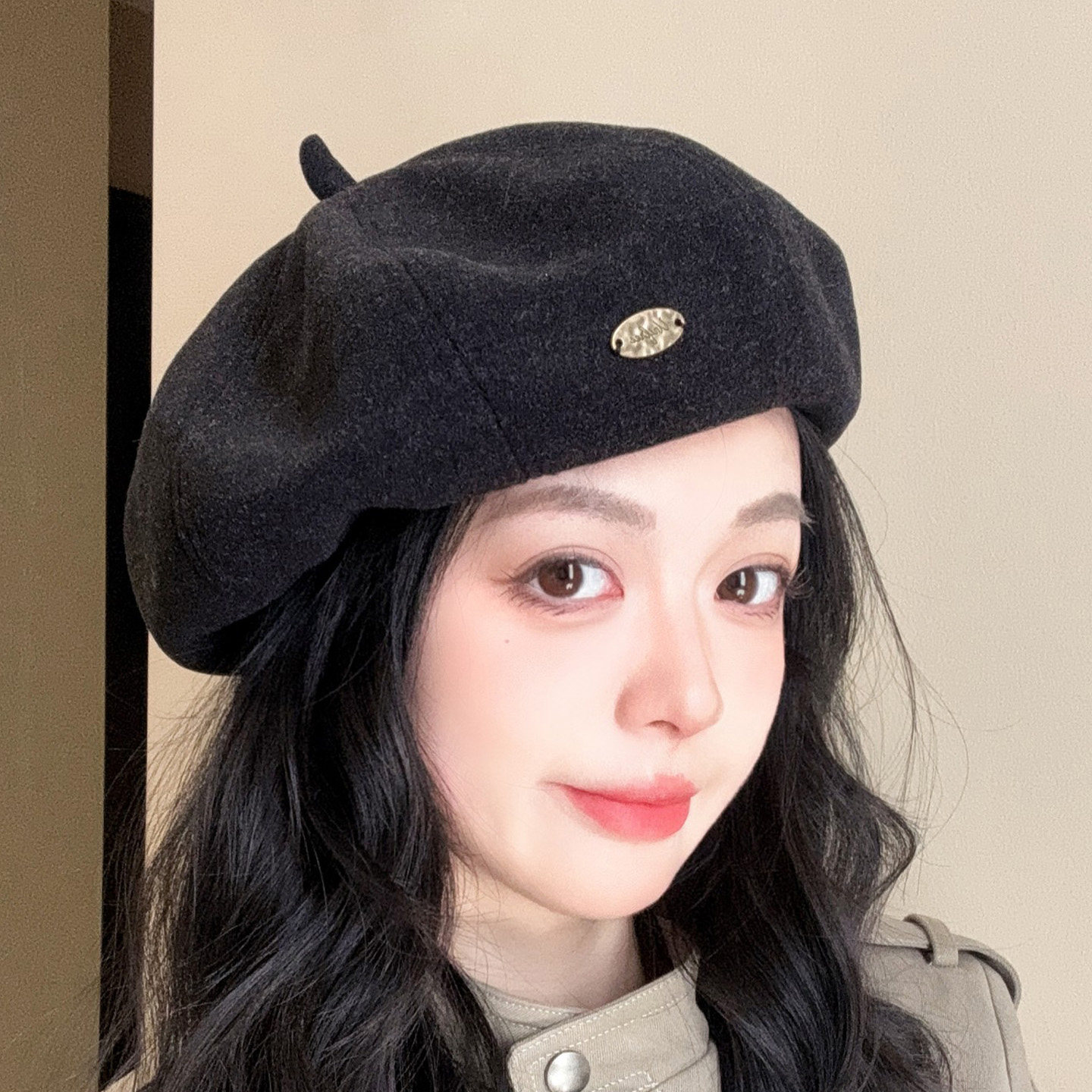 黑色毛呢贝雷帽女秋冬百搭显脸小