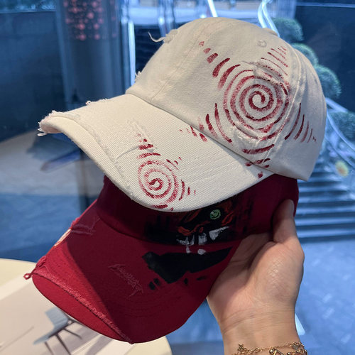 美式复古做旧破洞棒球帽显脸小