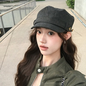 美式 复古平顶马术帽女做旧水洗贝雷帽文艺百搭显脸小鸭舌帽子潮