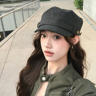复古平顶马术帽女做旧水洗贝雷帽文艺百搭显脸小鸭舌帽子潮 美式